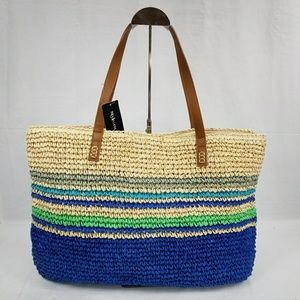 NWT Style & Co Blue Stripes Straw Tote